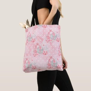 BOLSO DE TELA BIBLIOTECAS DE PASTEL DE NIÑAS DE BEBÉ ROSA Y GRIS