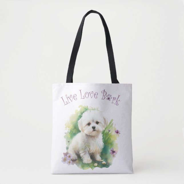 Bolso De Tela Bichon Dog Mom Floral (Anverso)