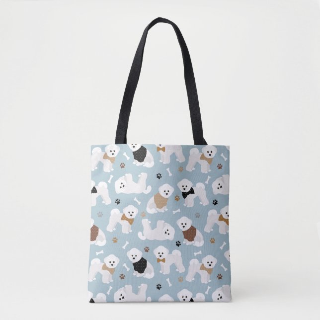 Bolso De Tela Bichon Frise Bones y Paws Blue (Anverso)