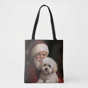 Bolso De Tela Bichon Frise con Santa Claus Navideño Festivo