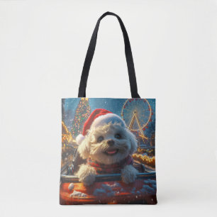 Bolso De Tela Bichon Frise Dog Roller Navidades de Pascua