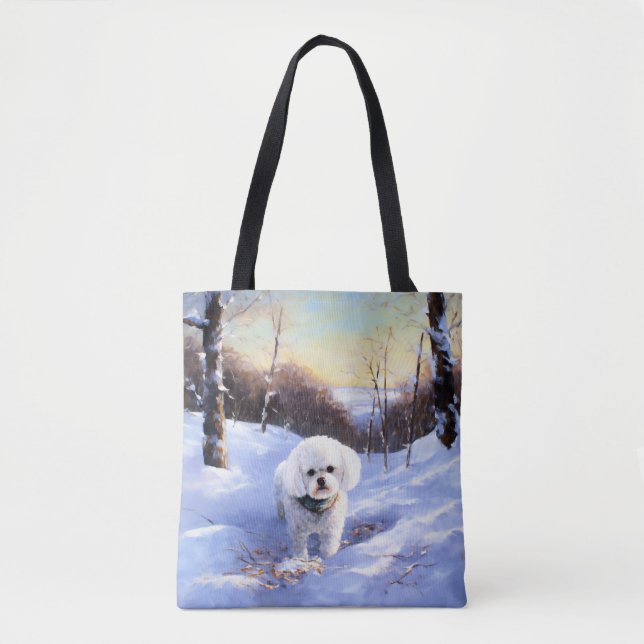 Bolso De Tela Bichon Frise Let It Snow Navidades (Anverso)
