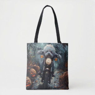 Bolso De Tela Bichon Frise Montando Motocicleta Halloween Espelu