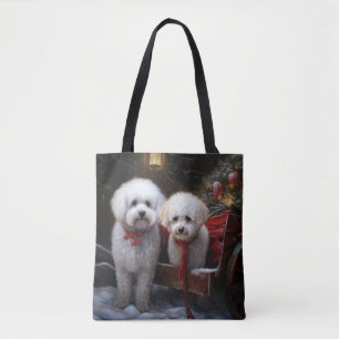 Bolso De Tela Bichon Frise Nevado Trineo Navidad Decoración