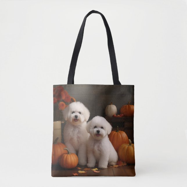 Bolso De Tela Bichon Frise Puppy Calabaza deslumbrante de otoño (Anverso)