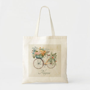 Bolso De Tela Bicicleta Boho Vintage con acuarela de cesta de fl
