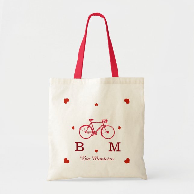 Bolso De Tela bicicleta con iniciales y nombre personalizado (Frente)