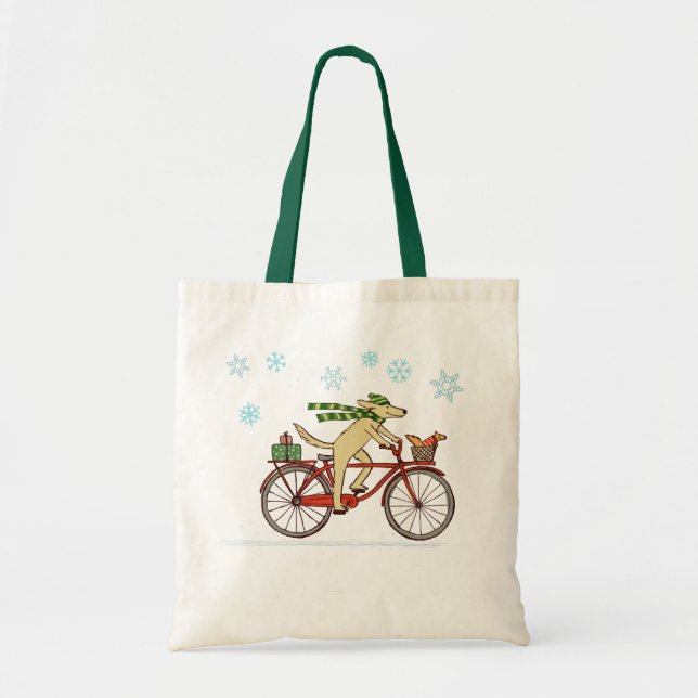 Bolso De Tela Bicicleta de perro con festividad blanquecina (Frente)