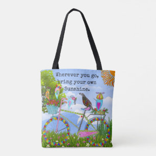 Bolso De Tela Bicicleta floral Boho y aves minimalistas