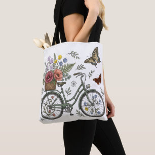 Bolso De Tela Bicicleta Floral Caprichosa y Mariposas Canvas
