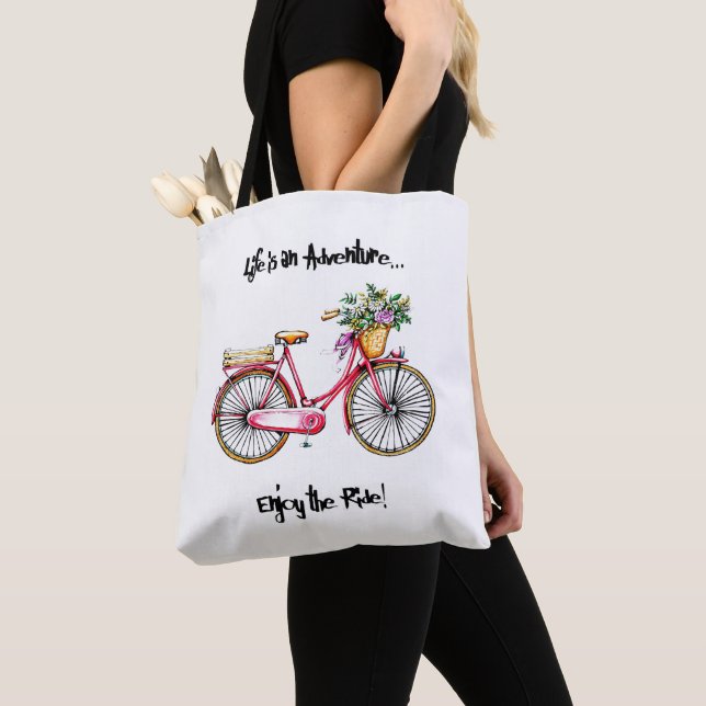 Bolso De Tela Bicicleta ilustrada con cesta floral (Detalle)