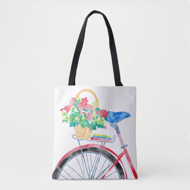 Bolso De Tela Bicicleta roja con la cesta de flores (Anverso)