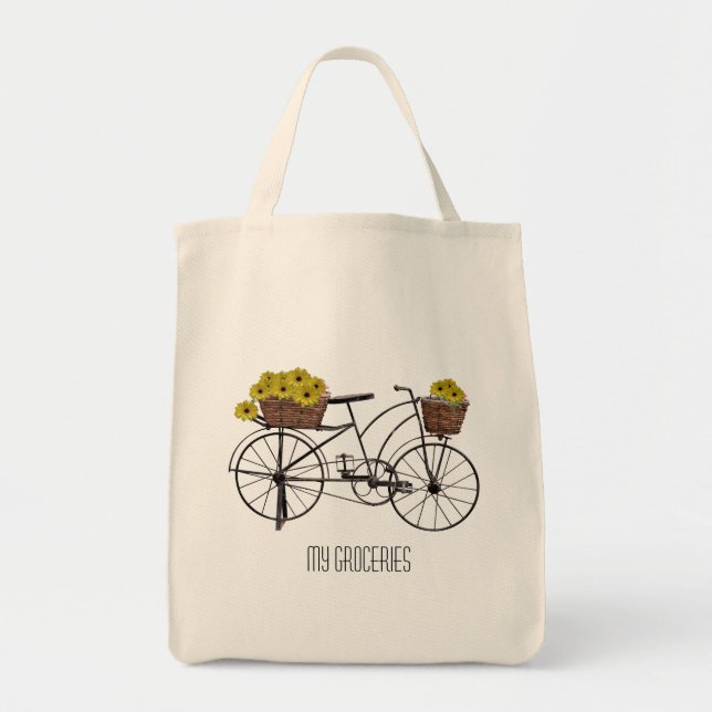 Bolso De Tela Bicicleta y cestas de flores (Frente)