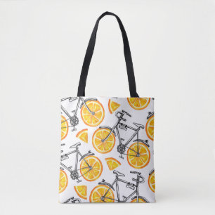 Bolso De Tela Bicicletas con ruedas naranjas. Mano de agua