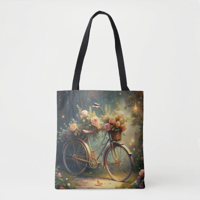 Bolso De Tela Bicycle and Flowers (Anverso)
