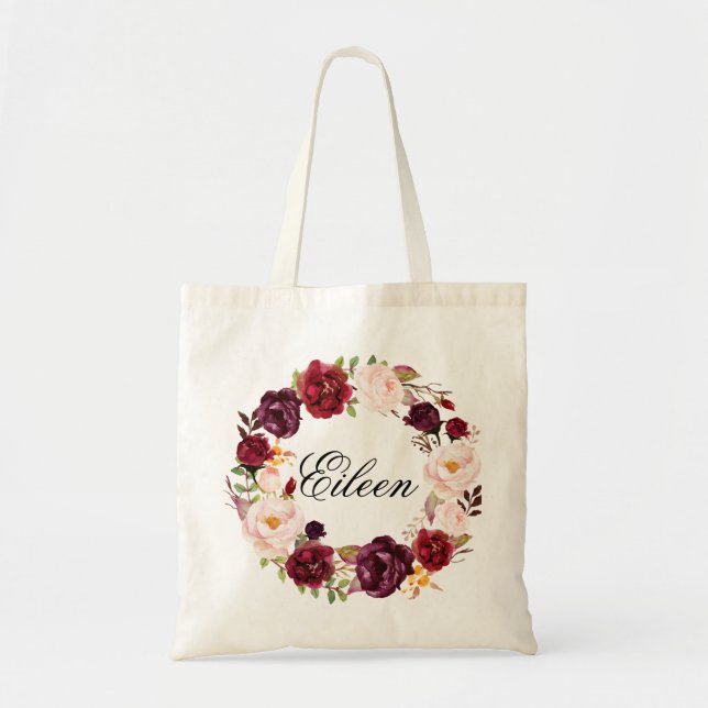 Bolso De Tela Bienvenida a Boda de flores rusas (Frente)