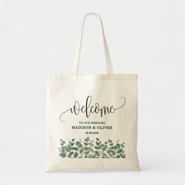 Bolso De Tela Bienvenida a Eucalyptus Greenery Boda (Frente)