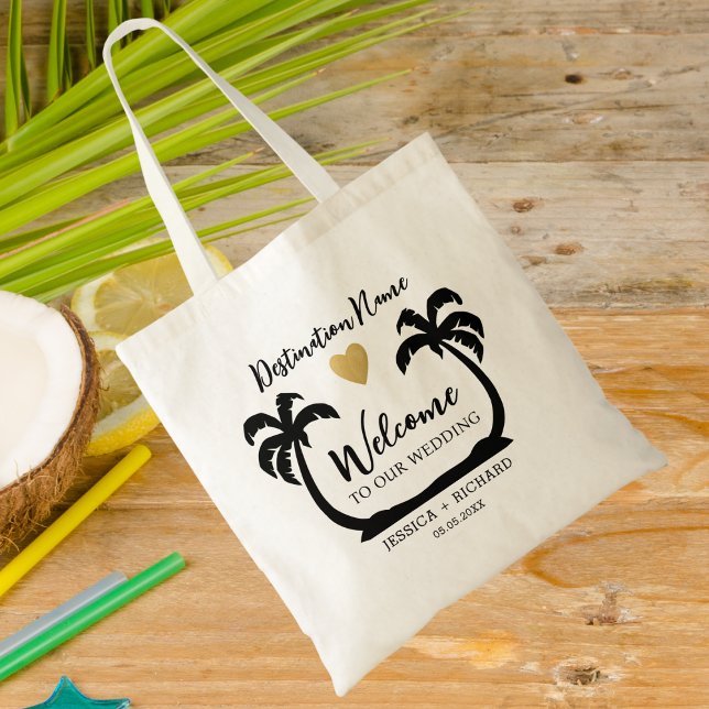 Bolso De Tela Bienvenida a la Boda de Playa de Palm Trees (Subido por el creador)