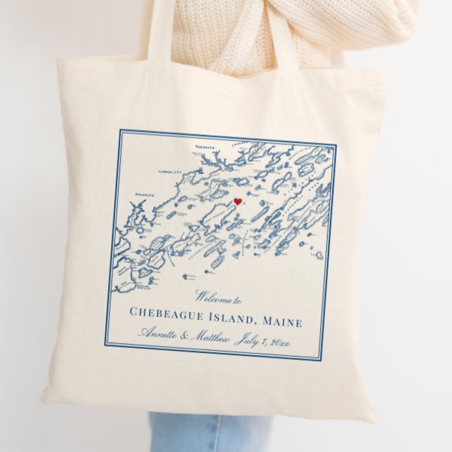 Bolso De Tela Bienvenida a la Elegante Boda del Mapa de la Isla  (This Chebeague Island Maine wedding welcome tote bag is perfect for your Chebeague Island Inn event
)