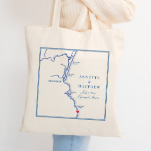 Bolso De Tela Bienvenida a la elegante boda del Mapa de Ogunquit