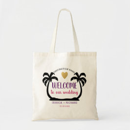 Bolso De Tela Bienvenida a Palm Trees Gold Heart Destination Wed