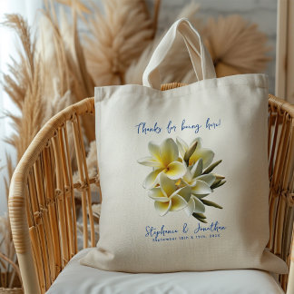 Bolso De Tela Bienvenida Boda de flores de plumeria amarilla