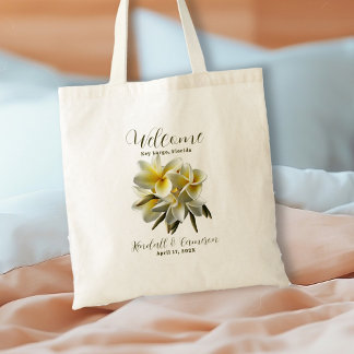 Bolso De Tela Bienvenida Boda de Plumeria Amarilla personalizada