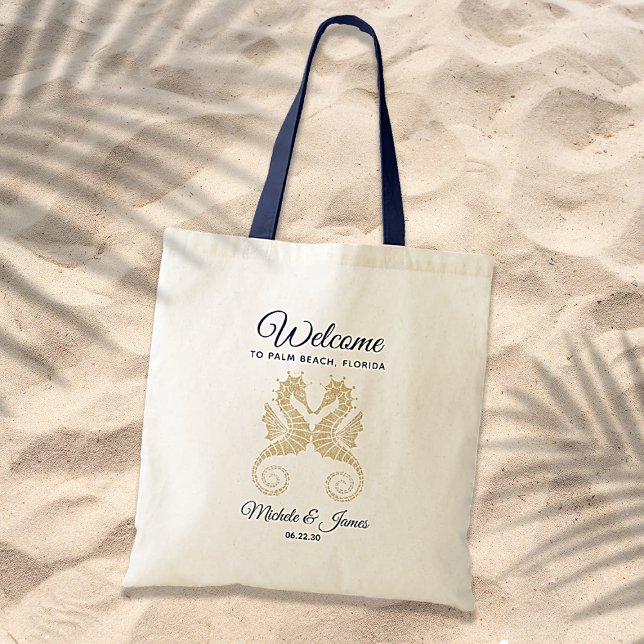 Bolso De Tela Bienvenida Bodas Caballitos de Mar Azul Marino Dor (Subido por el creador)