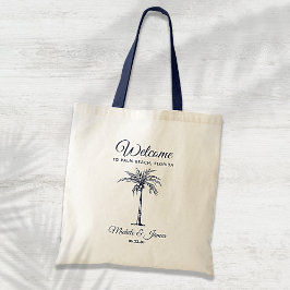 Bolso De Tela Bienvenida de boda con palma tropical azul marino