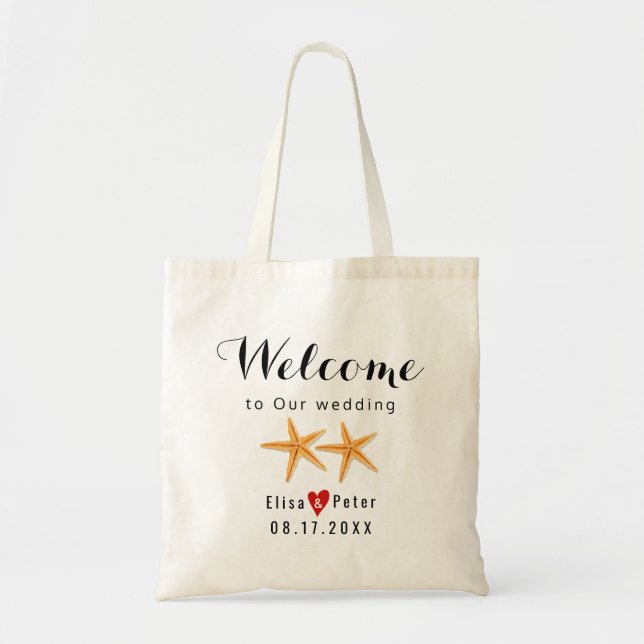 Bolso De Tela Bienvenida de escritura de boda Starfish beach de  (Frente)