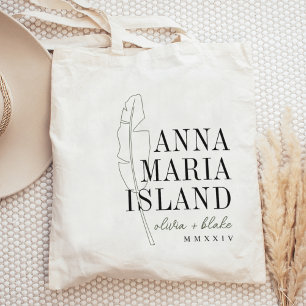 Bolso De Tela Bienvenida de la boda de destino de la hoja de plá