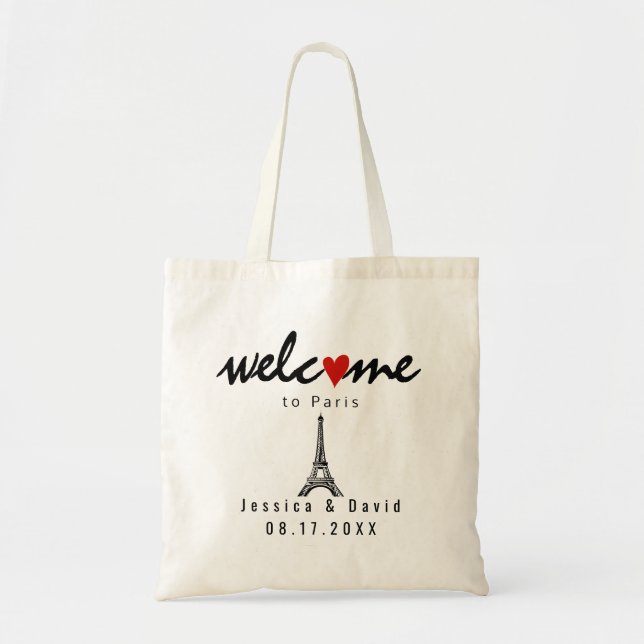 Bolso De Tela Bienvenida de la boda Eiffel Tower Paris (Frente)