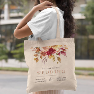 Bolso De Tela Bienvenida floral de terracota borgoña rústica par