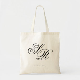 Bolso De Tela Bienvenida personalizada de boda con inicial de mo