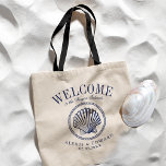 Bolso De Tela Bienvenida Personalizado de SeaShell con estilo ná<br><div class="desc">Un conjunto único de bolsos de personalizado a la medida de su estilo playero o boda de destino. Incluye un texto de bienvenida seguido del nombre del lugar o de la persona que recibe la bolsa. Bajo esta línea se encuentra una concha de color de estilo vintage. Todos los elementos...</div>