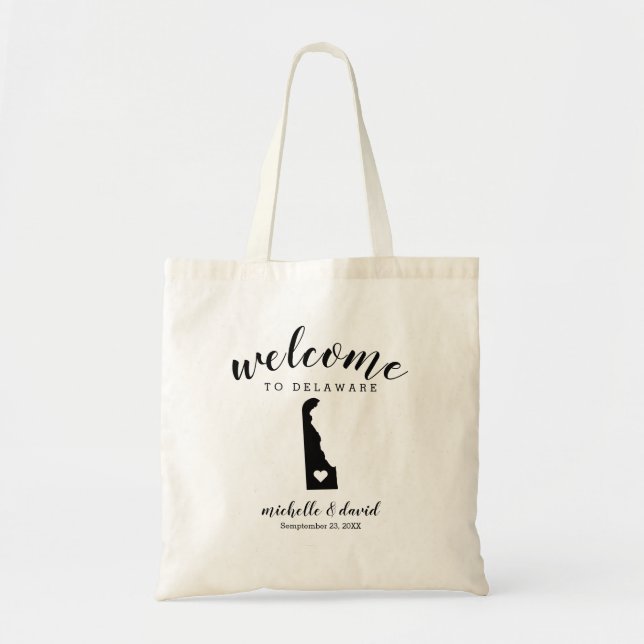 Bolso De Tela Bienvenido a Delaware | Boda de silueta estatal (Frente)