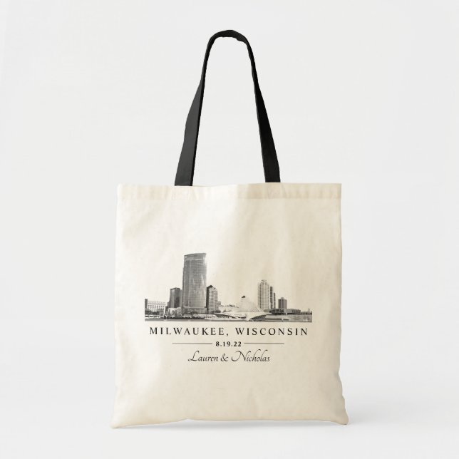 Bolso De Tela Bienvenido Boda de Milwaukee Skyline personalizado (Frente)