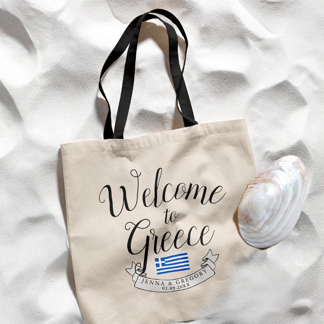 Bolso De Tela Bienvenidos a Grecia | Favor de la boda de destino (Subido por el creador)