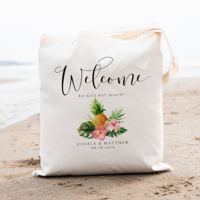 Bolso De Tela Bienvenidos a la piña de palmera tropical y a la f (Subido por el creador)