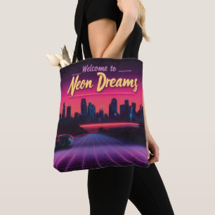 Bolso De Tela Bienvenidos a Neon Dreams - Retro Wave Cityscape