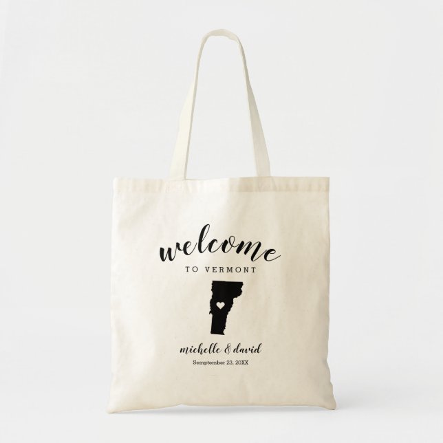 Bolso De Tela Bienvenidos a Vermont| Boda de silueta estatal (Frente)
