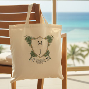 Bolso De Tela Bienvenidos a Wedding Crest Tropical Palm Leaf Res