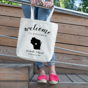 Bolso De Tela Bienvenidos a Wisconsin Boda de silueta estatal