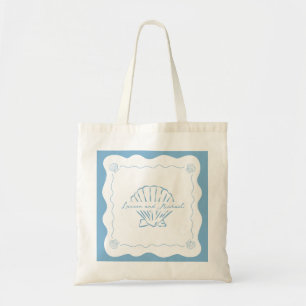 Bolso De Tela Bienvenidos al Boda Wavy Coastal Moderno Dusty Blu