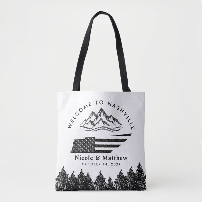 Bolso De Tela Bienvenidos Bodas del Mapa de Montaña de Nashville (Anverso)