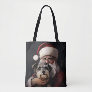 Bolso De Tela Biewer Terrier con Santa Claus Navideño Festivo