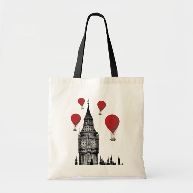 Bolso De Tela Big Ben y globos de aire caliente rojos 2 (Frente)