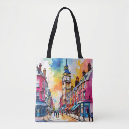 Bolso De Tela Big Ben y vibrante acuarela de la calle Londres