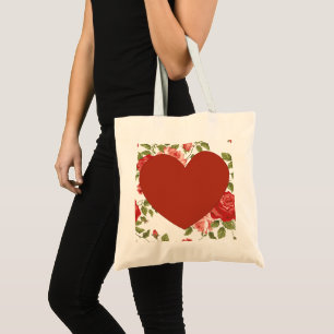 Bolso De Tela Big Red Heart and Flowers Background 