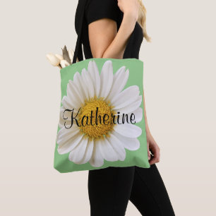 Bolso De Tela Big White Daisy Flower Nombre personalizado